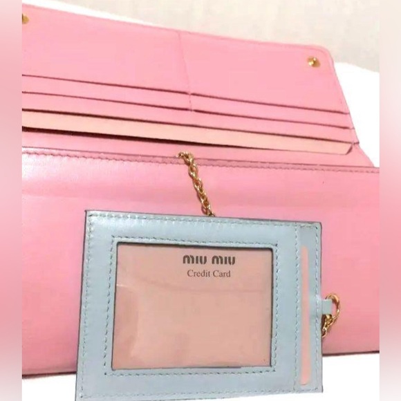 Miu miu long pink calfskin leather wallet with bow with box & authenticity card - Picture 4 of 9